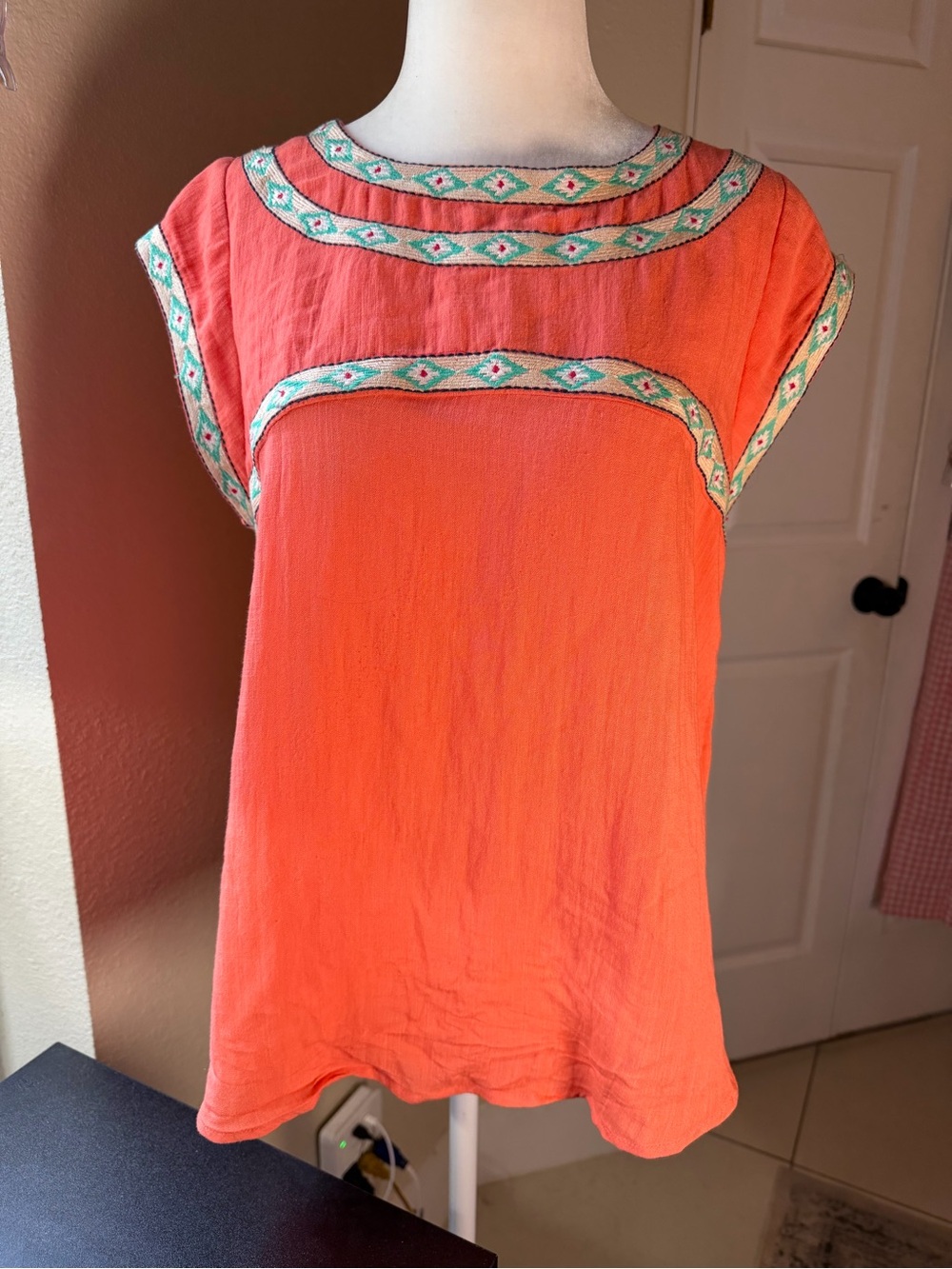 THML Coral Embroidered Cap-Sleeve Tunic